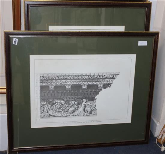 A set of eight reprinted architectural engravings, 40 x 58cm